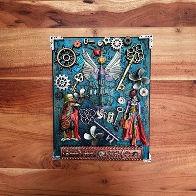 Bild Wandbild  Mixed Media Steampunk  24x30 cm Unikat handgemacht Stamperia