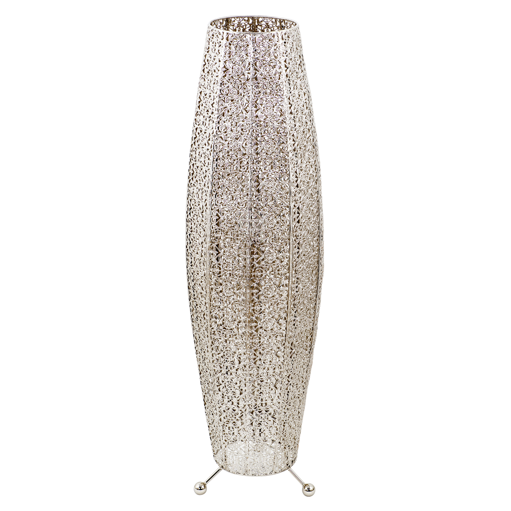 Traditional and Ornate Floral Moroccan Floor Lamp in Polished Silver by Happy...