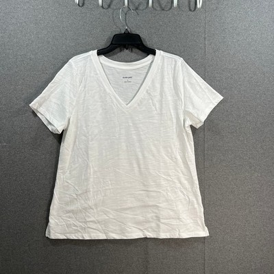 Studio Park Knit Short Sleeve V-Neck Tee White, Large