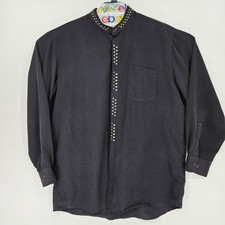 Vintage Pontelli Uomo Dress Shirt Mens XXL Mock Neck Black Long Sleeve