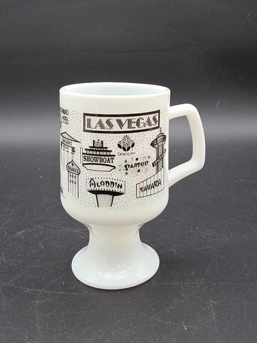 Las Vegas Vintage Milk Glass Pedestal Mug Casinos USA