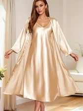 Women's Sexy Silk Pajama Set with Satin Robe and 2-Piece Pajama and Kimono