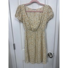 Reformation Floral Puff Sleeve Mini Dress Yellow Cream Scoop Neck XS