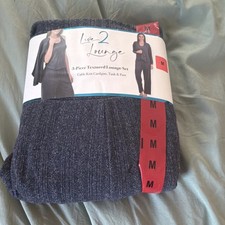 Live 2 Lounge 3-Piece Cable Knit Lounge Set Dark Blue Cardigan Tank Pant M