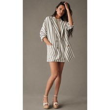 Anthropologie Pilcro Clean Girl Linen Blend Striped Blazer Jacket Over Size S