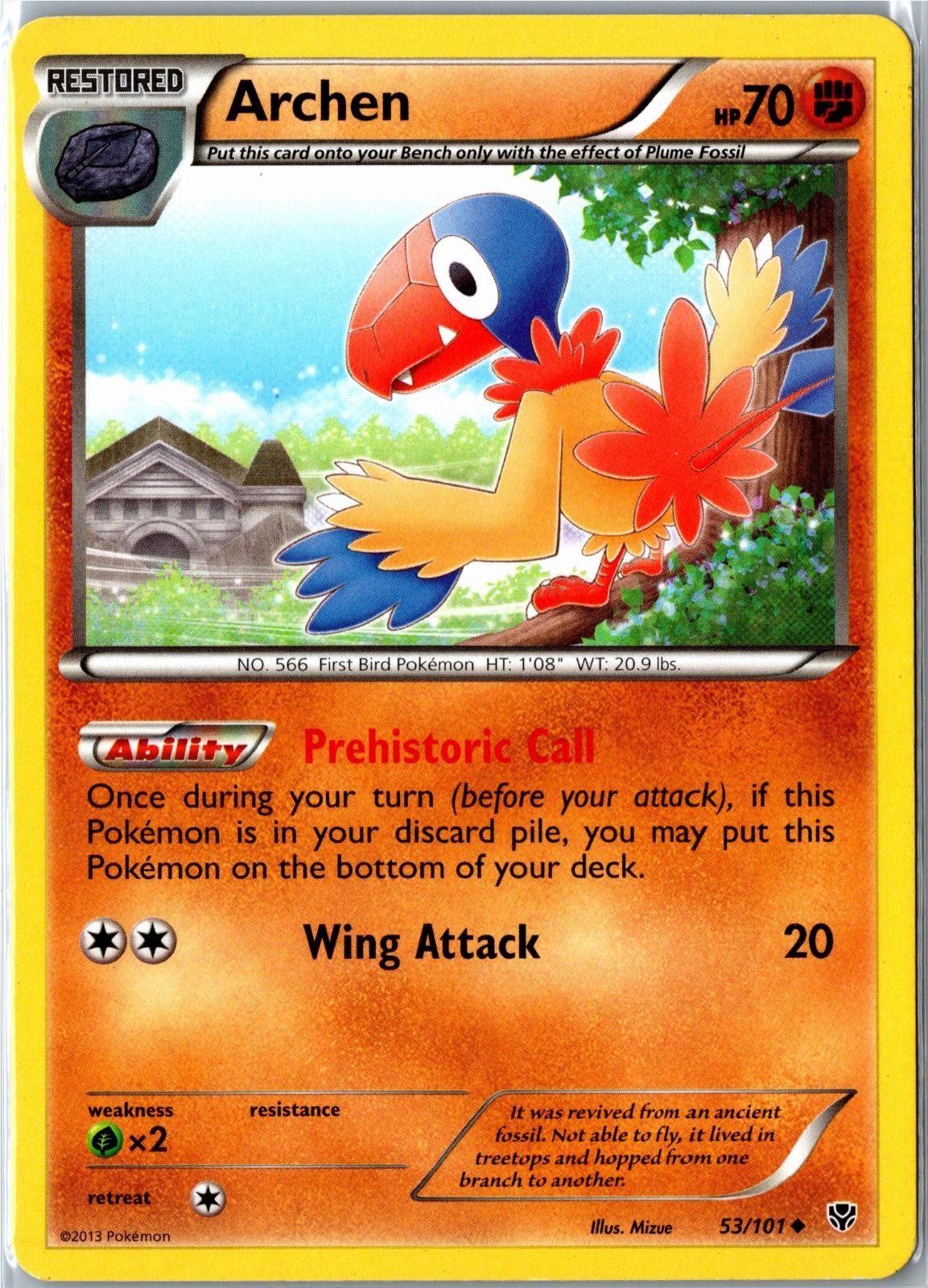Pokemon Card - Archen 53/101 Plasma Blast Uncommon Moderately Played