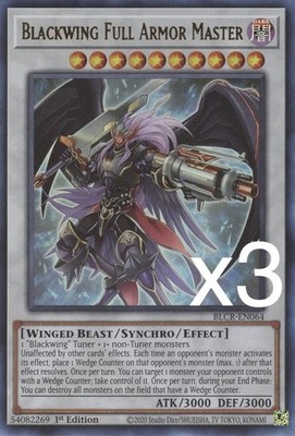 3X Yugioh Blackwing Full Armor Master BLCR-EN064 Ultra Rare 1st Edition NM