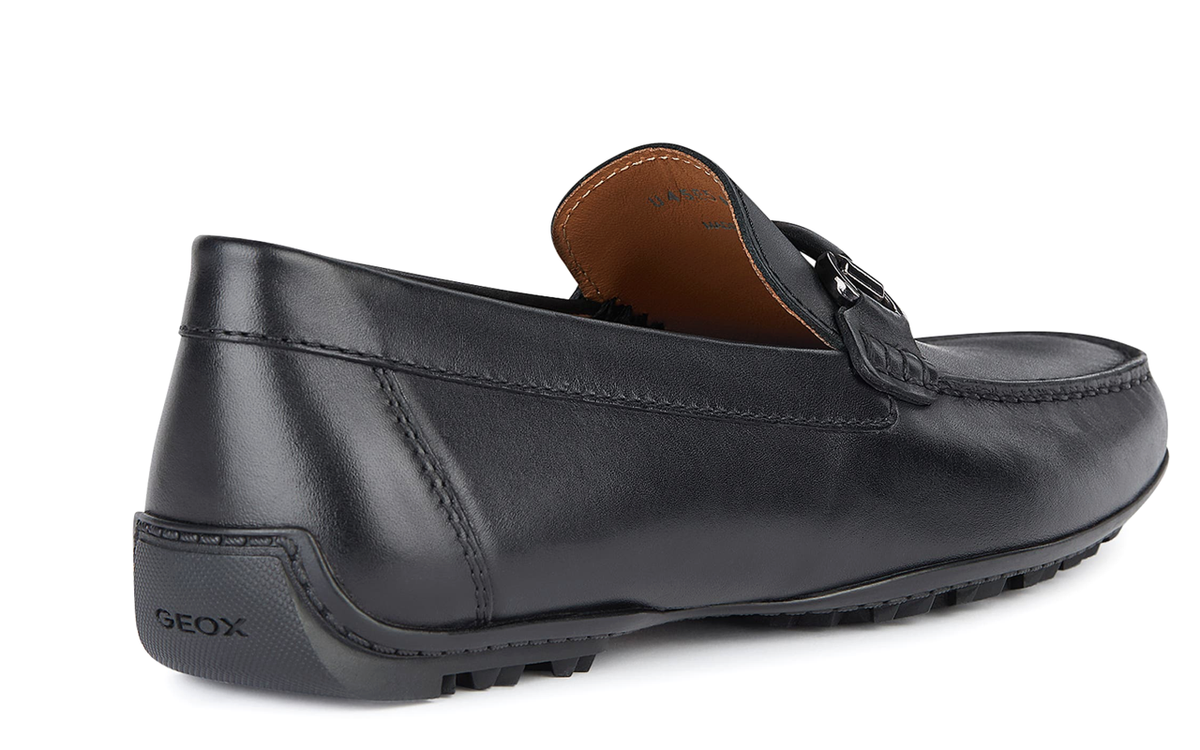 GEOX Kosmopolis Grip Mens Black Grain Leather Loafers 