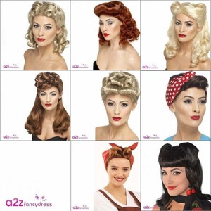 Ladies 40 S 1940s Wigs Ww2 Wartime Womens Fancy Dress Costume Wig