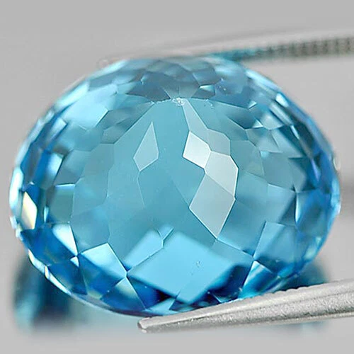 Swiss Blue Topaz 27.86 Ct. Oval Checkerboard Cut 17.6 x 15.9 Mm Natural Gemstone - Image 3 of 4