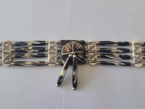 Gargantilla de hueso de búfalo 4 líneas collar tribal nativo americano marrón blanco - Imagen 7 de 7