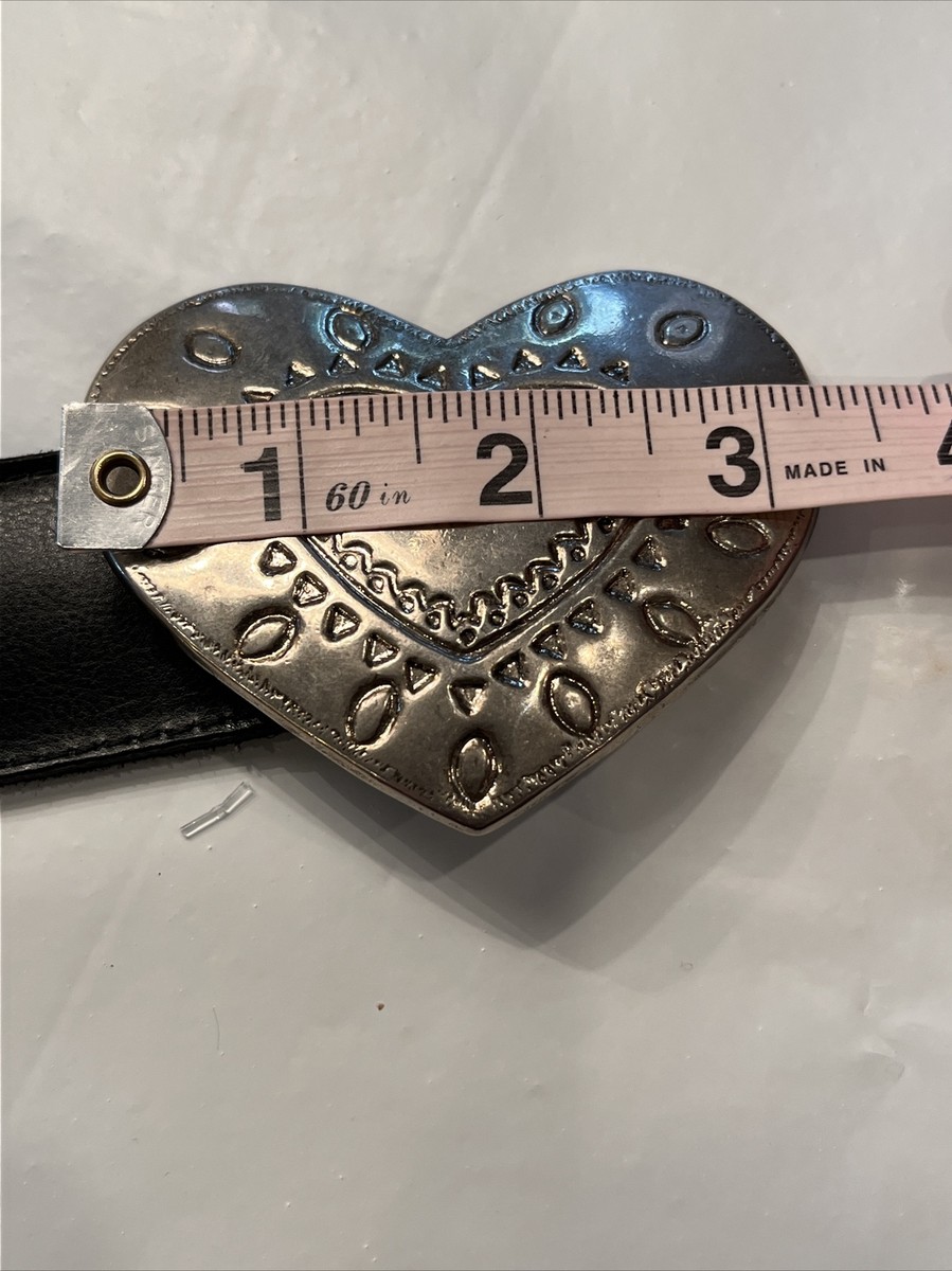 Circa silver HEART BUCKLE black BELT suede leather western tooled Medium women’s 90s Circa SILVER 3.5” HEART buckle BELT BLACK SUEDE TOOLED  main image 2
