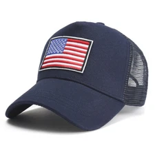 Blue American Flag 6 Panel Adjustable Snapback Trucker Mesh Hat USA Baseball Cap