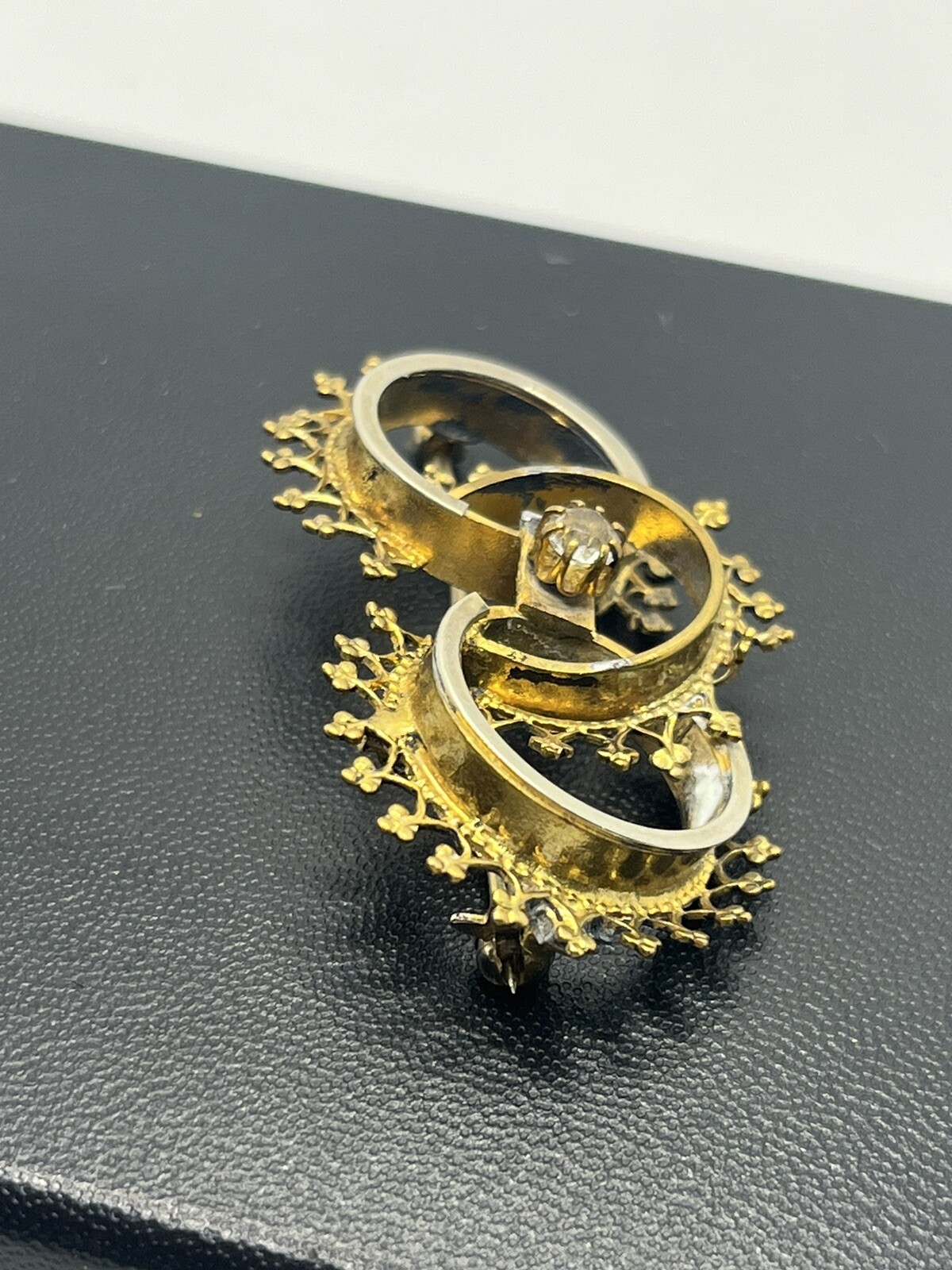 Victorian ornate interlocking circle gold & silve… - image 12