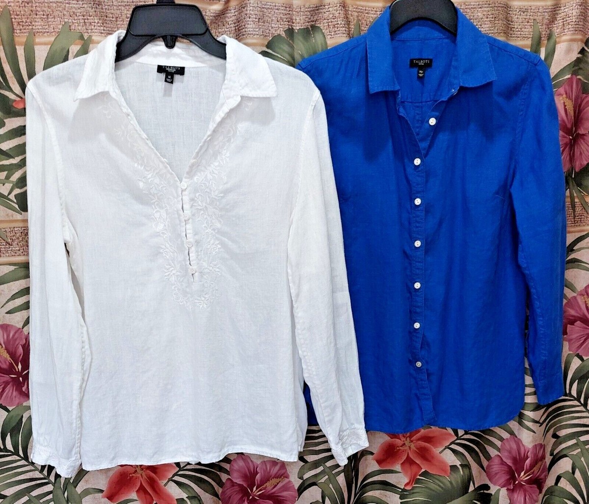 Talbots Petites Long Sleeve Linen Shirts Set Of Women's Size MP