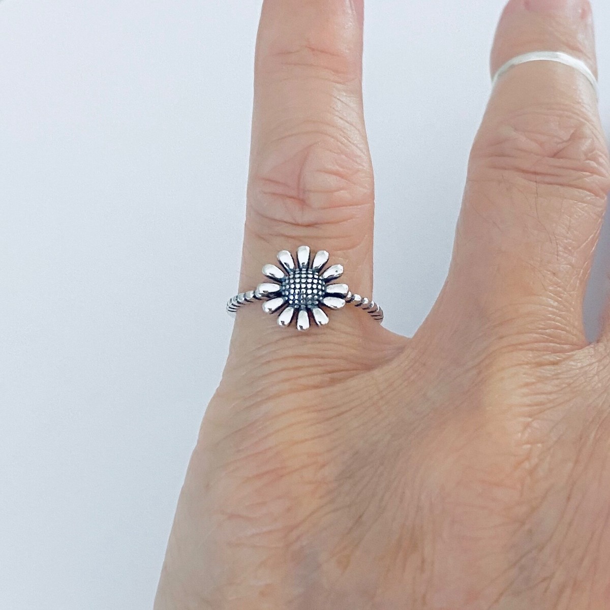 Sterling Silver Gerbera Daisy Ring, Sunflower Ring, Flower Ring