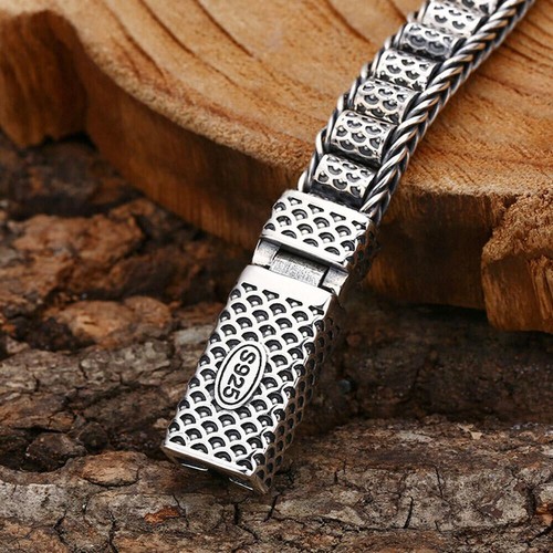 Pure S925 Sterling Silver Chain Dragon 9mm Wheat Tube Link Bracelet 49-50g 7.9in - Picture 4 of 11