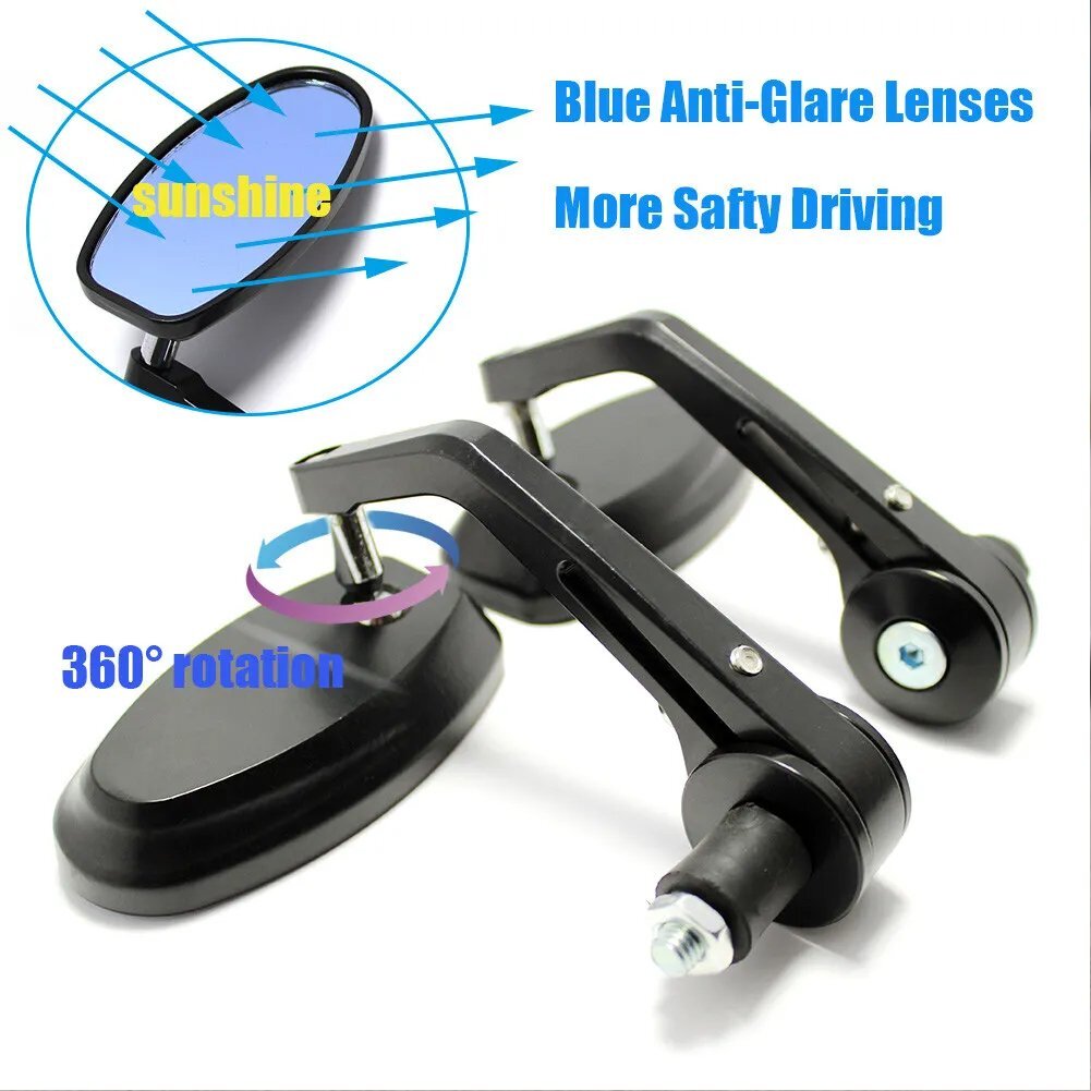 1 Pair 7/8" 22mm Motorcycle Rear View Handle Bar End Side Rearview Mirrors Black
