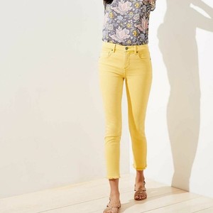 hem marigold loft denim skinny jeans raw flat yellow crop