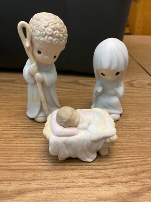 Precious Moments Porcelain Bisque Nativity Set And Storybook and Rejoice O Earth