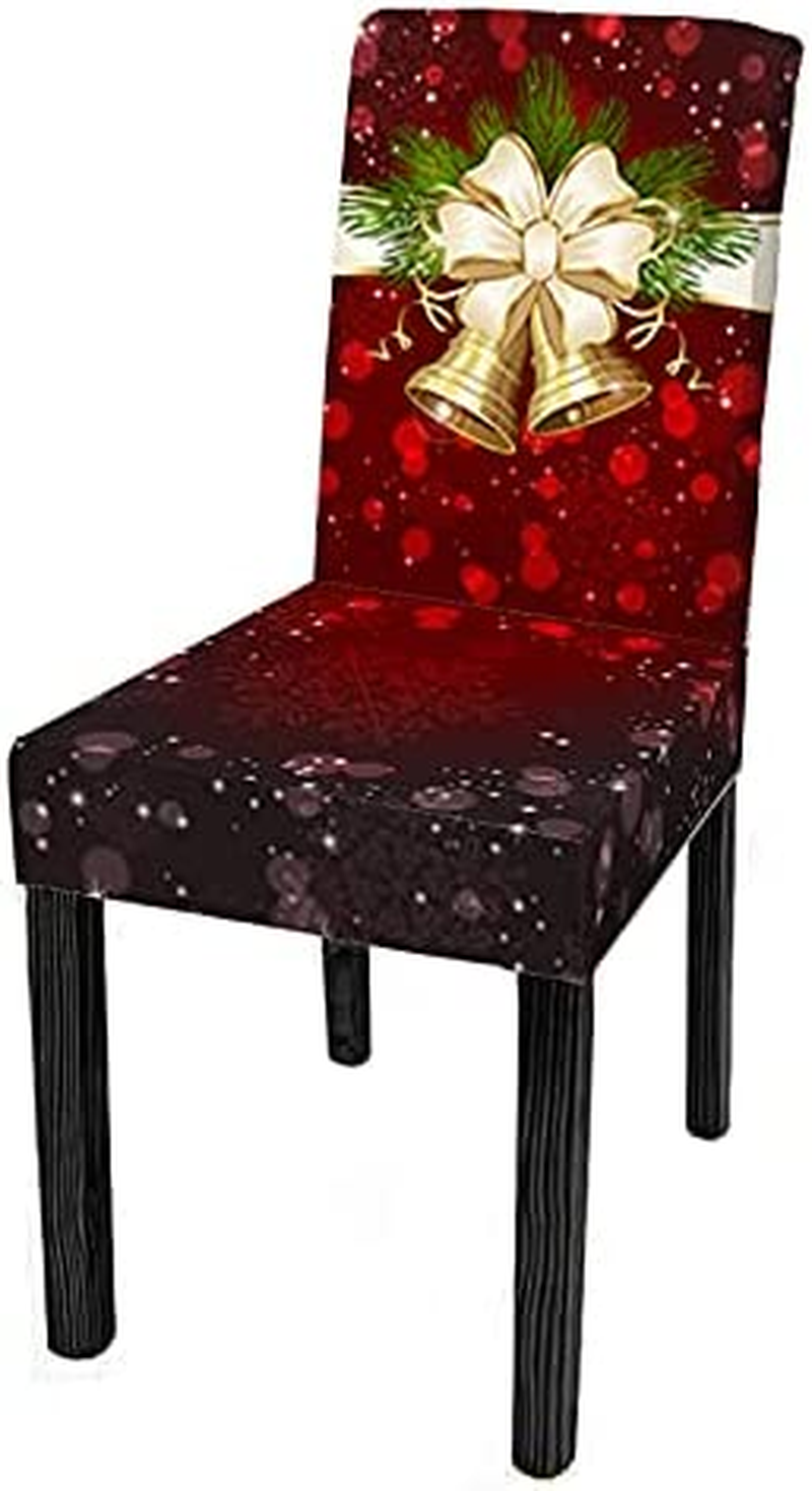Set of Stretch Newest Christmas Chair Covers for Dining Room Bow 6 Dark