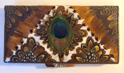 Vintage Lee Sands Style Peacock And Pheasant Feather Sheds Wallet/Clutch/Purse