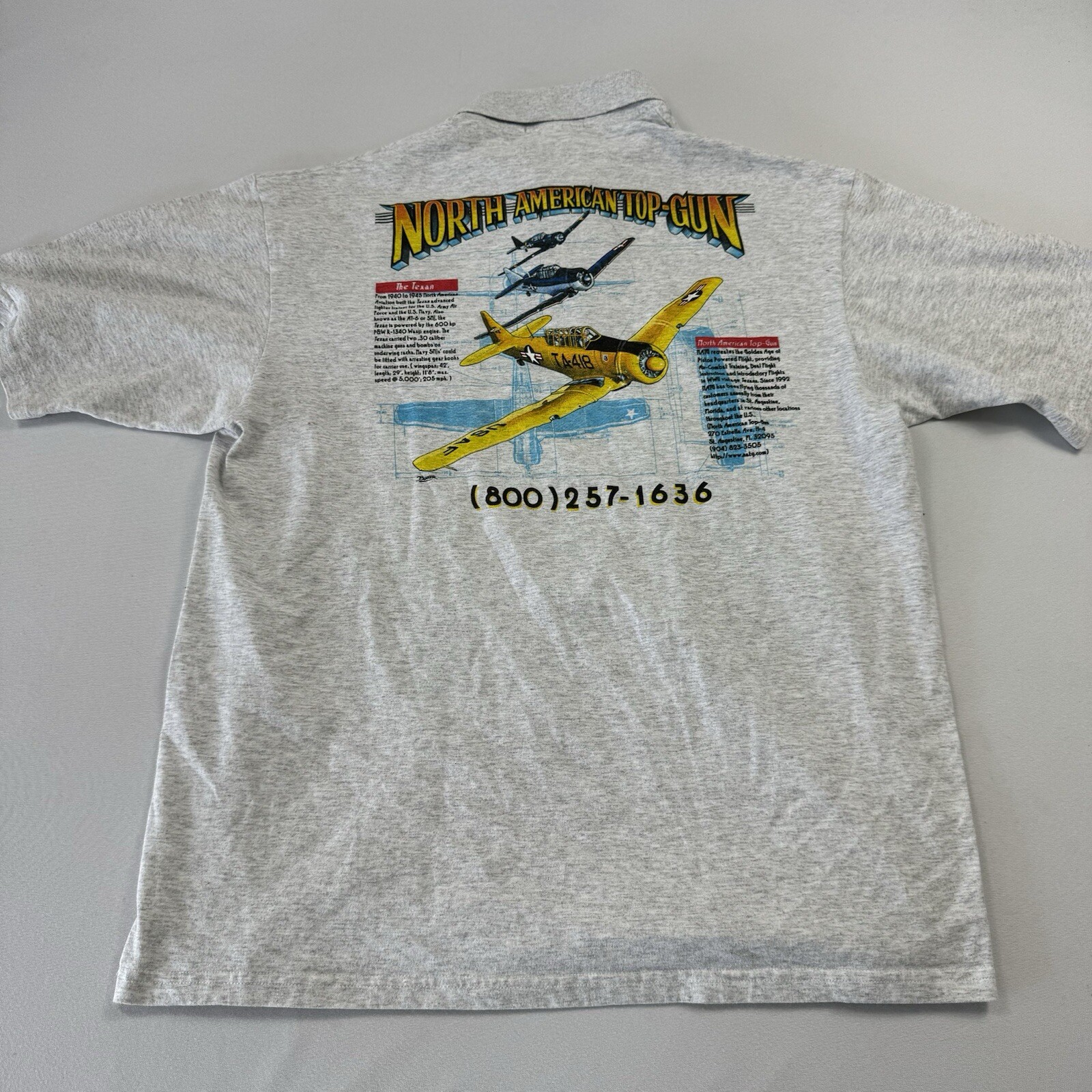 JERZEES Vintage Mens Large Gray North American Top-Gun Jets Air Force Polo Shirt