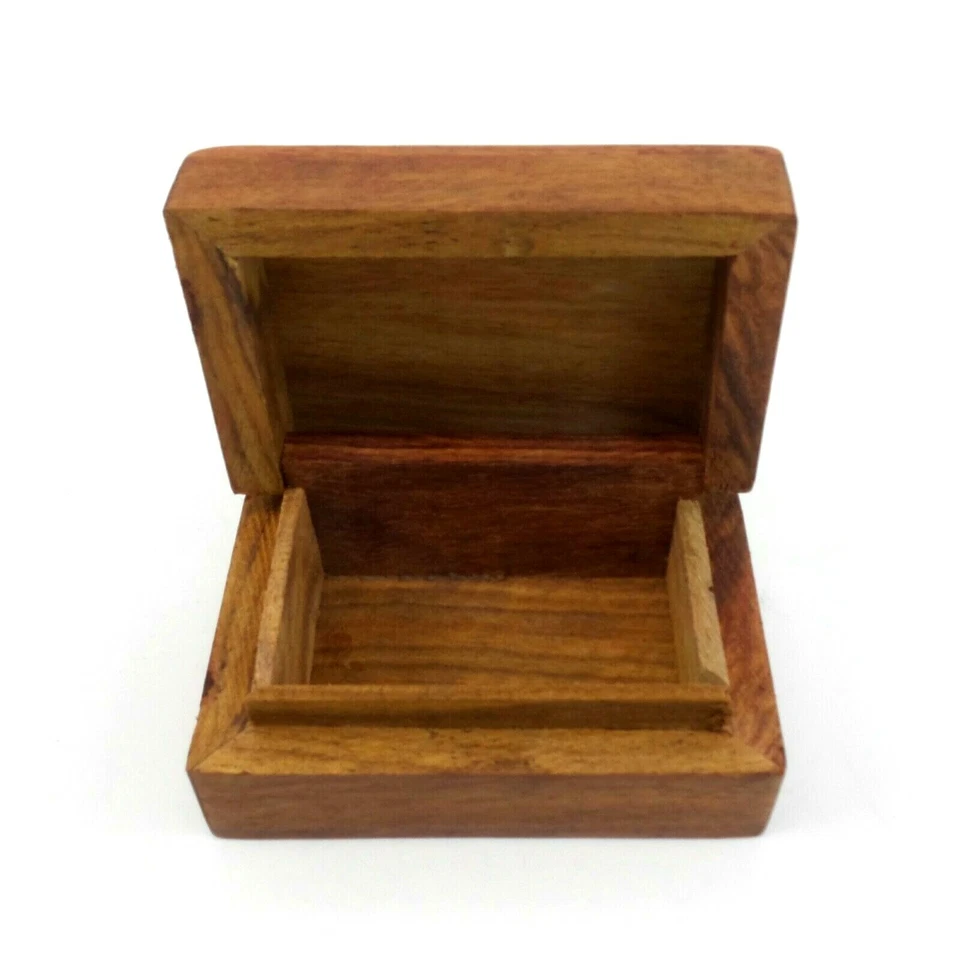 Small Wood Jewelry Box Carved Floral Design Keepsake Trinket Box F - Image 2 of 4