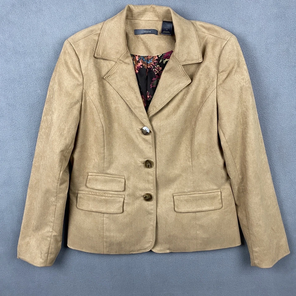 Liz Claiborne 套装女式 10P 棕色麂皮绒涤纶西装外套和裙子复古 — 第 2/4 张图片