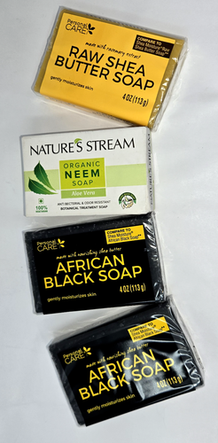 Lot of 4 African Black Soap +Raw Shea Butter +Organic Neem *Skincare Acne