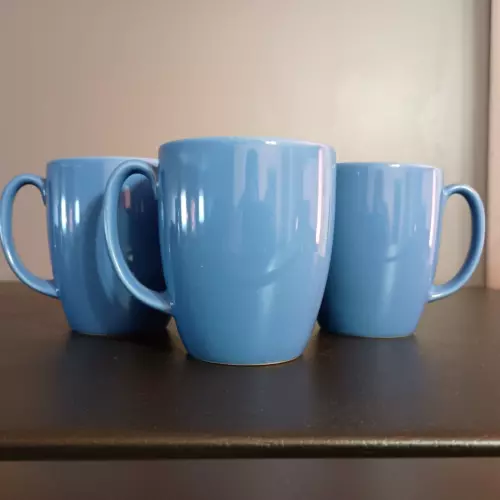 Set of 3 Corning Corelle Mugs Coordinates Stoneware Light Blue 12oz Coffee Cups