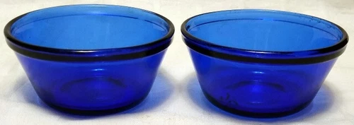 Pair Of Vintage 6-OZ CUSTARD CUPS Essentials Cobalt Blue BY ANCHOR HOCKING