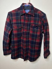 VTG Pendleton USA Made Outdoorsman VIrgin Wool Flannel Shirt Mens Med Red Plaid
