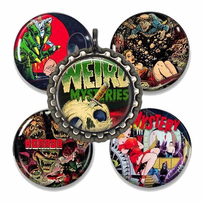 Horror Comic Book Bottle Cap Necklace w/Chain Handcrafted Comics Lovers Gift