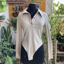 VINTAGE FENDI ROMA BODYSUIT ONEPIECE BEIGE COLLAR SIZE S/M LONGSLEEVE