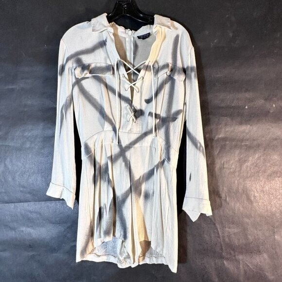 Topshop Romper Short Jumper Off-White Sexy Lace Up Club Size 6 Spider Web OOAK thumbnail 3