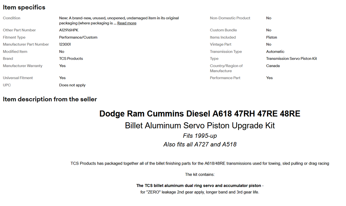 Dodge Ram 47RE 47RH 48RE HD Super Servo Package by Superior (K080