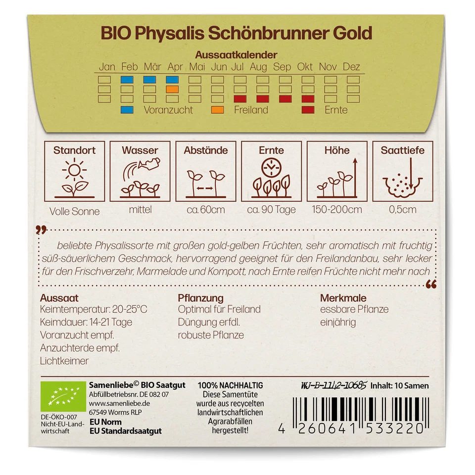 BIO Physalis Samen  Schönbrunner Gold Physalis peruviana Physalis Saatgut - Bild 2 von 4