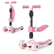 Kids Kick Scooter Adjustable Beginner Lightweight Pink Easy Folding Scooter Gift