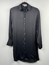 Olivaceous Black Satin Button-Up Shirt Dress Size Small