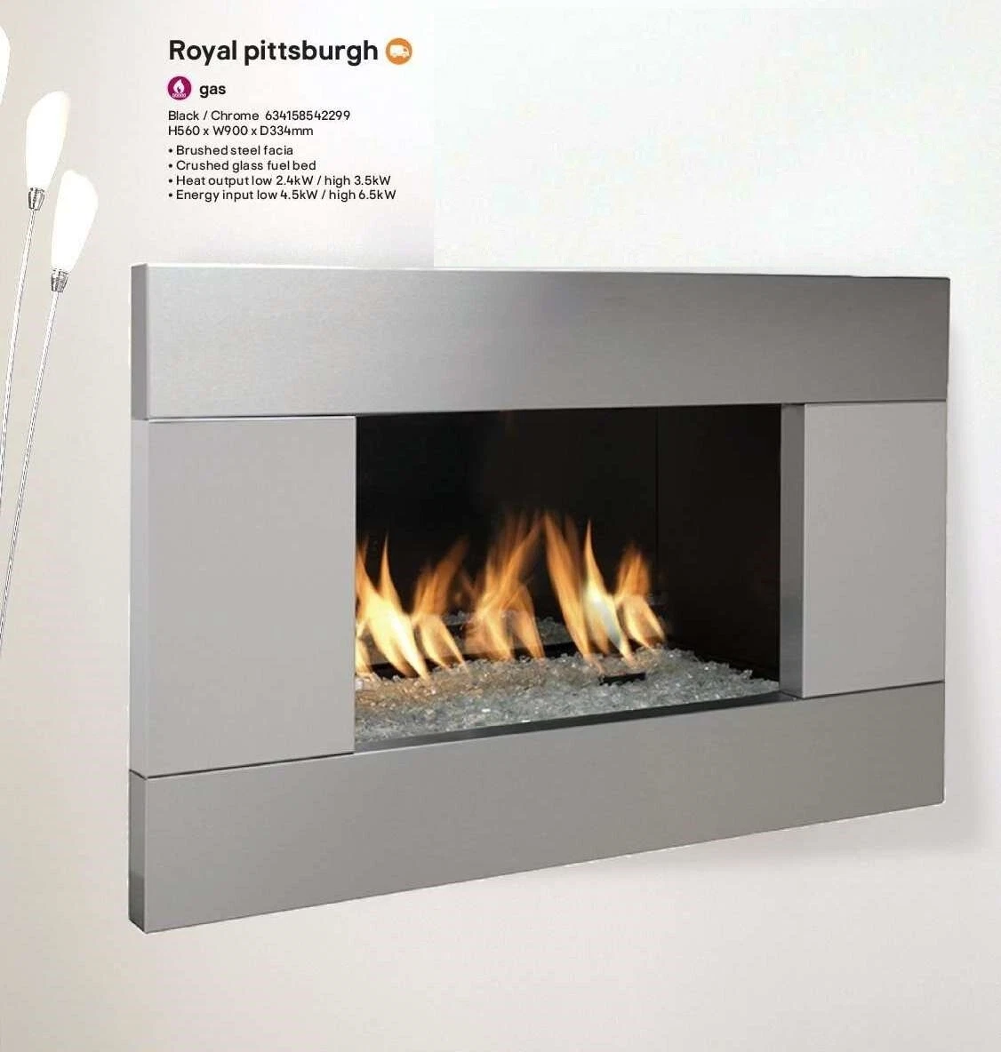 GAS FIRE IGNITE PITTSBURGH WALL INSET SLIDE CONTROL WALL MOUNTED SILVER  FRAME | eBay