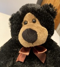 Black Teddy Bear 12  w/ Bow  Brown Highlights. Very Soft Material Plush Used