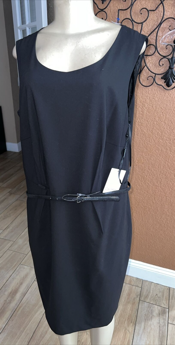 Calvin Klein 16W A-line Dress Black W/Faux Leather Belt. Belt Has Defect xbw