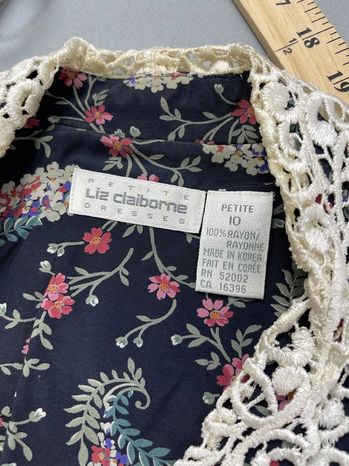 Vestido para mujer Liz Claiborne 10 negro maestro de escuela bibliotecario cuello de encaje años 80 de colección Foto 4 de 4