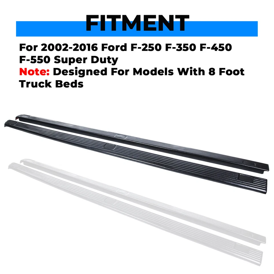 For 02-16 Ford F250 F350 Super Duty 8.0' Bed Side Rail Top Molding Covers LH+RH Foto 2 de 4