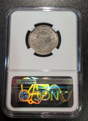 1909 MS61 Portugal Silver 200 Reis KM 549 NGC UNC One Year Type! - Picture 2 of 4