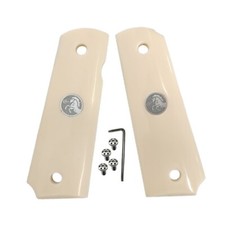 1911 Pistol Grips Acrylic Ivory Gun Grips Wsilver Medallions Fits Colt Clones