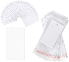 Paper  Plastic Jewelry Earrings Display Cards Rectangle White W/Self-Seal Bags