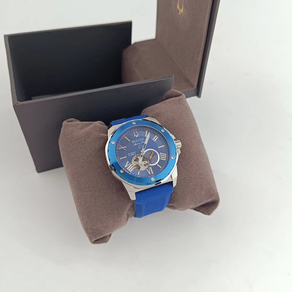Reloj Bulova Marine Star 98A303 para hombre automático 45 mm esfera azul correa de goma Foto 2 de 4