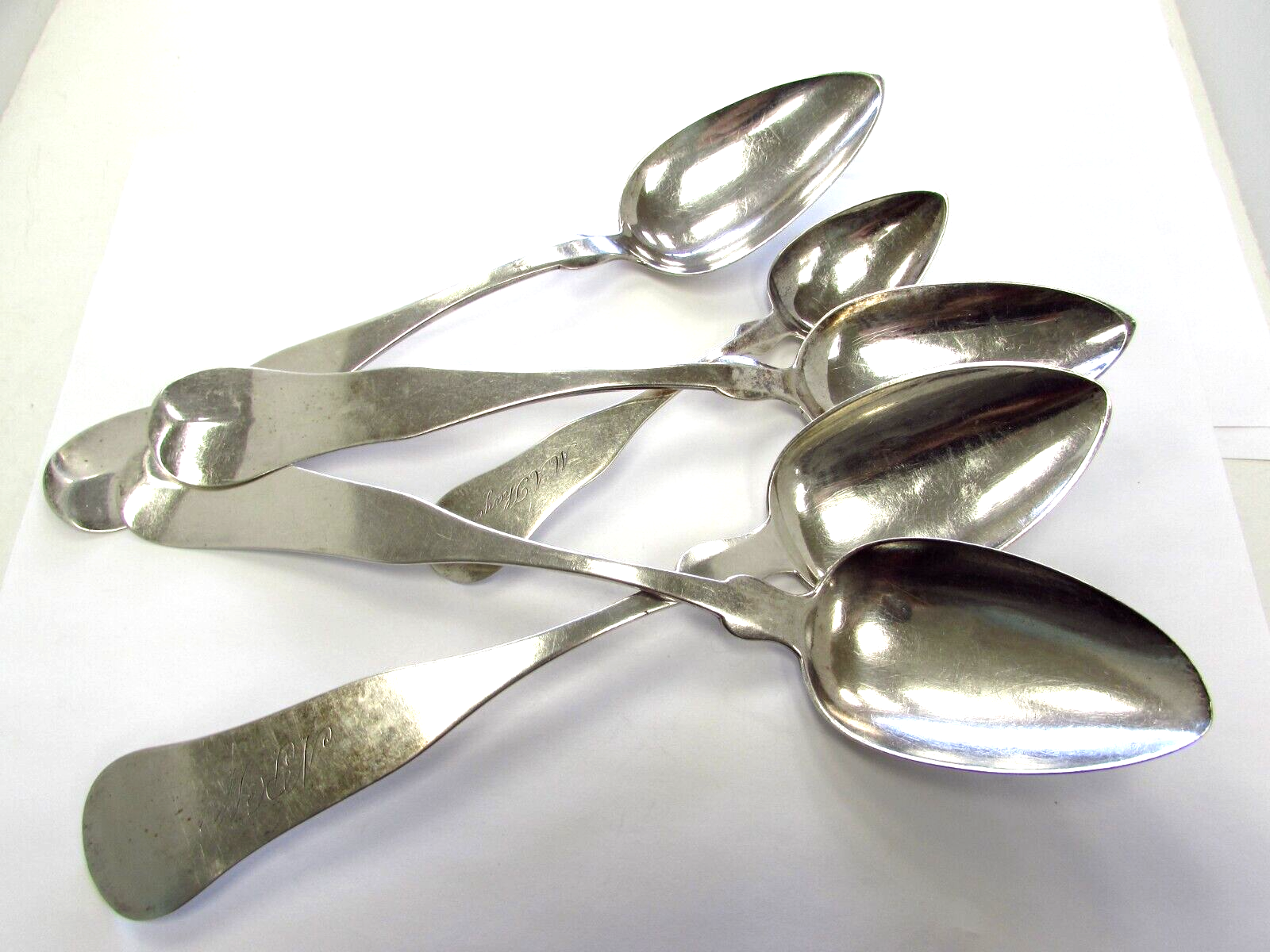 LOT 5 Coin Silver Serving Spoons + Teaspoon various makers 195g / 6.27 Oz, $159